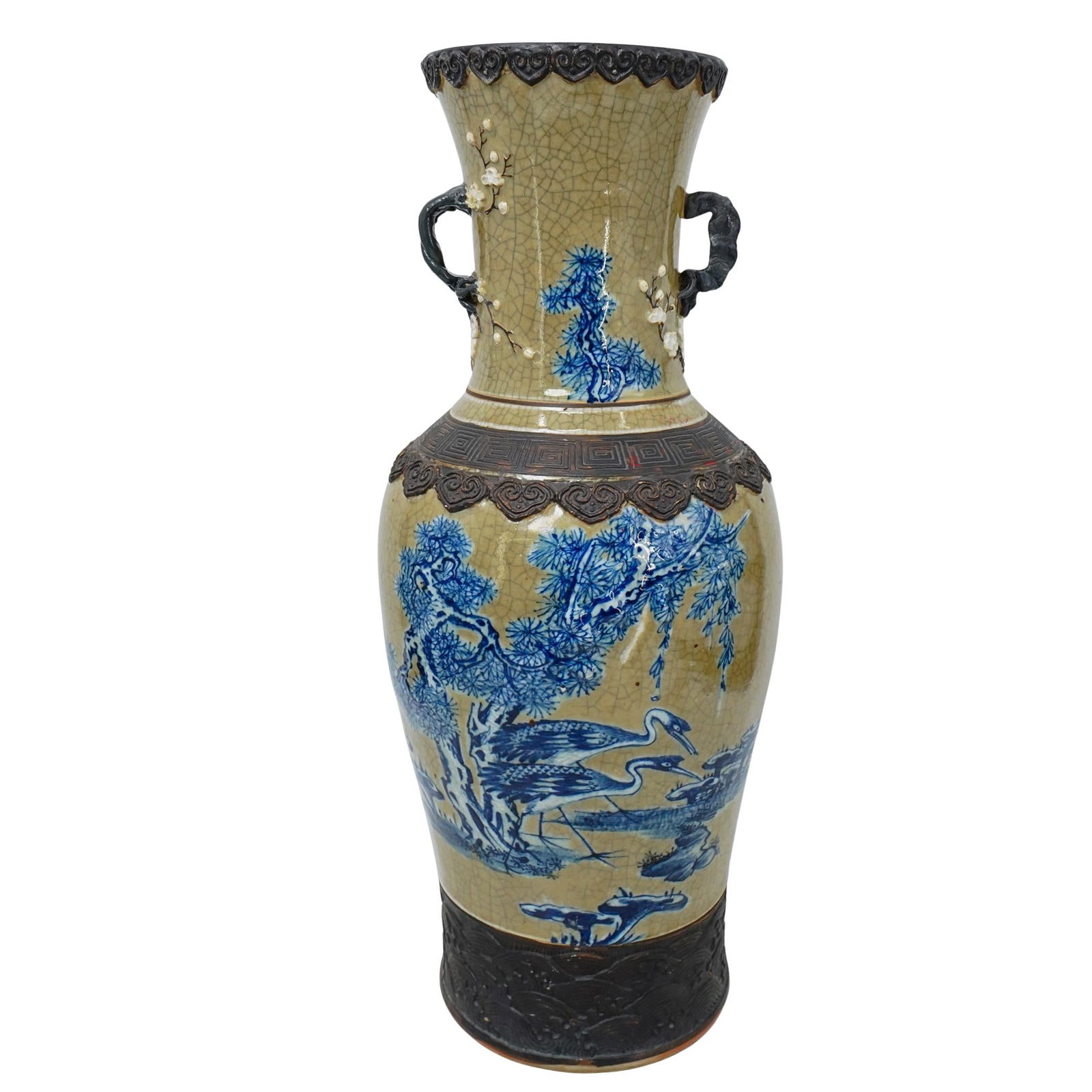 Large Crackle Glaze Chinese Porcelain Crane Vase (1 of 6)