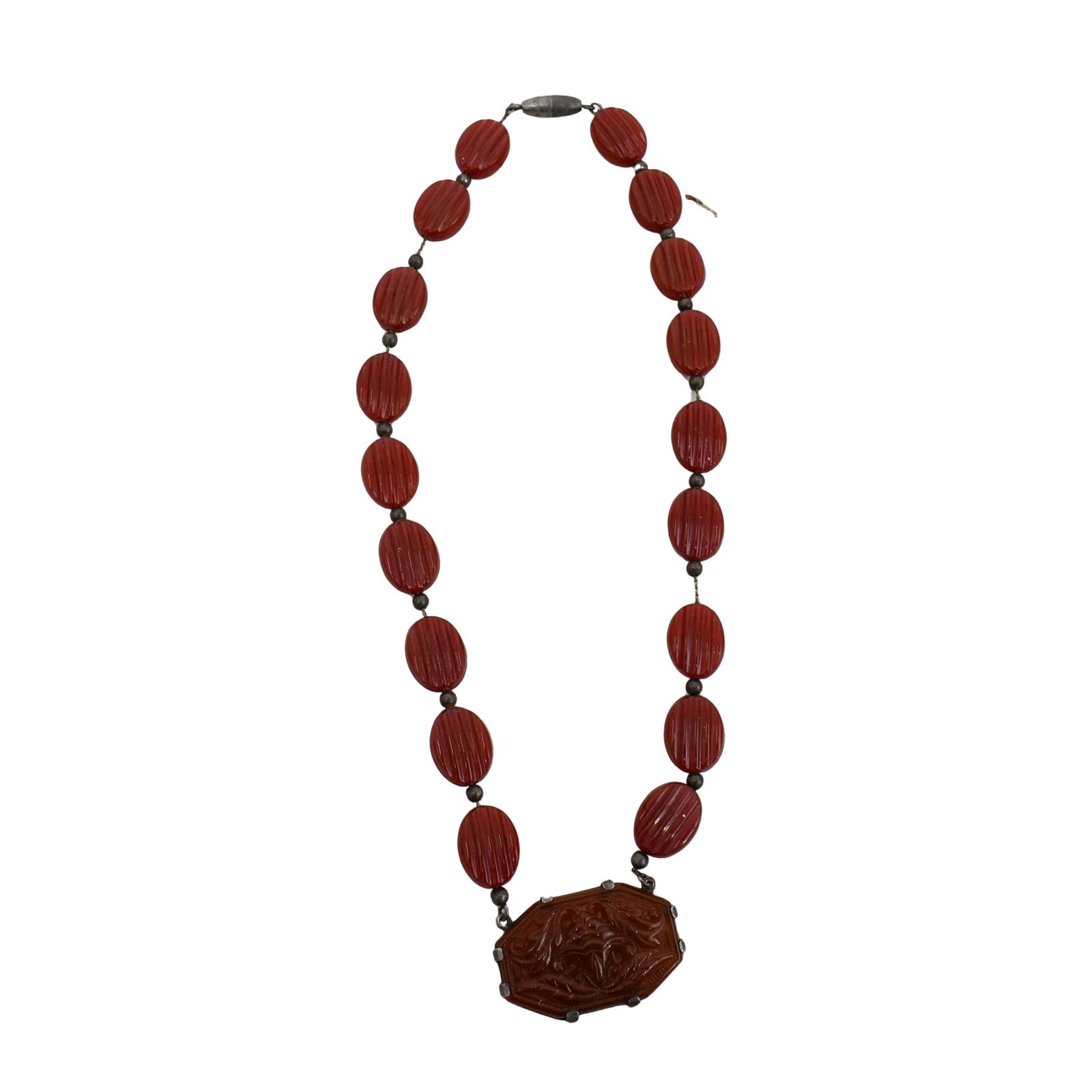Vintage Sterling Silver & Carnelian Beaded Necklace (1 of 4)