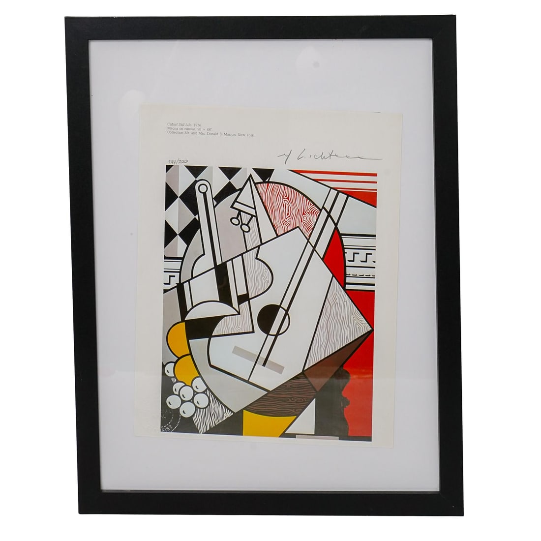 After Roy Lichtenstein (American, 1923-1997) Cubist Still Life Bookplate: DESCRIPTION: This bookplate features a reproduction of the artwork Cubist Still Life by Roy Lichtenstein. There are black outlines, geometric forms, and a limited color palette of black, white, gray,