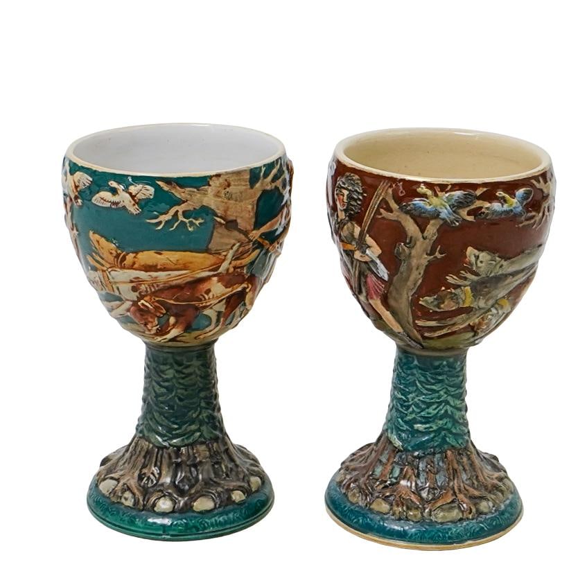 (2 Pc) Vintage German Stoneware Stein Goblets (1 of 9)