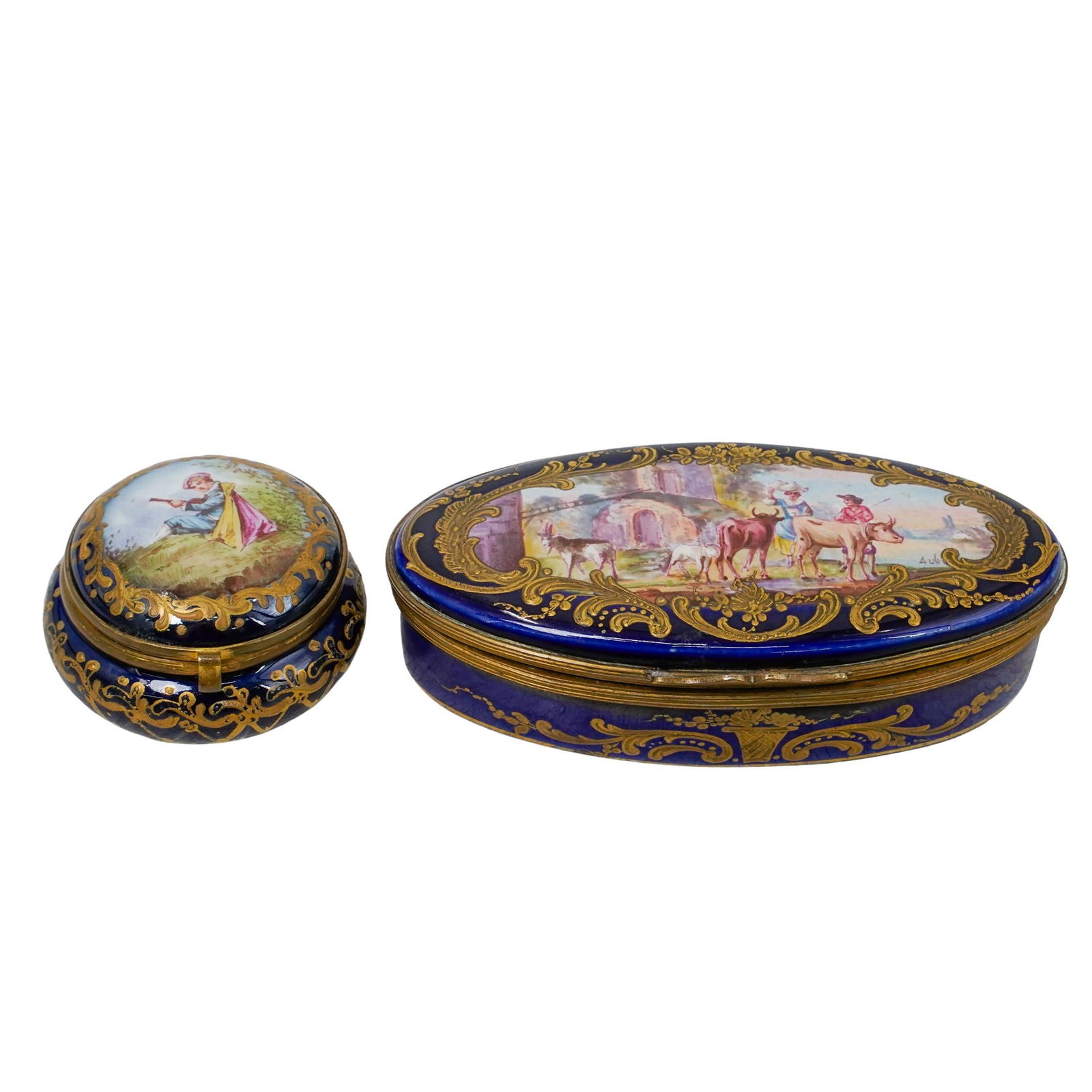 (2 Pc) Sevres Cobalt and Gilt Hand Painted Porcelain Jars (1 of 7)