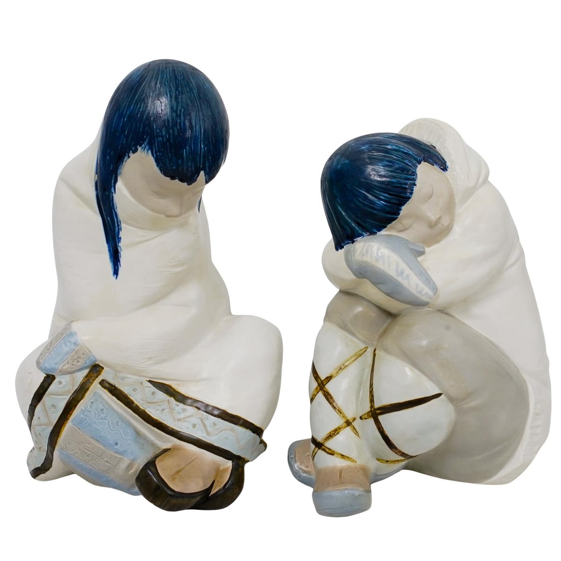 (2 Pc) Lladro Porcelain "Eskimo Nap" Large Figurine Sculptures (1 of 6)