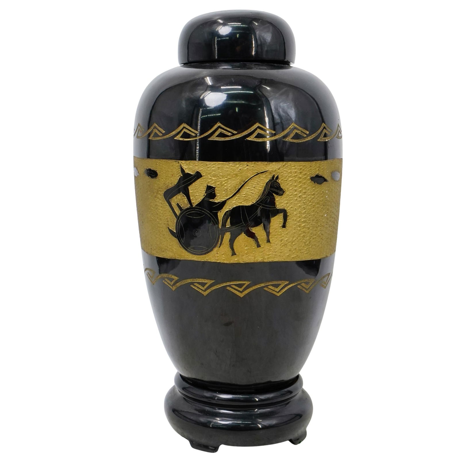 Vintage Vietnamese Dinh Hoa Black Lacquered Vase W/ Lid (1 of 4)