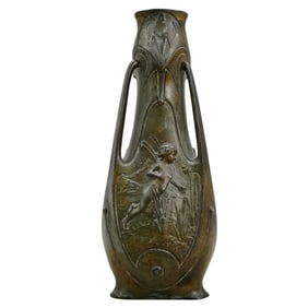 Jean Garnier (French, 1853-1910) Art Nouveau Bronze Figural Vase