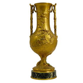 F. Barbedienne (French, 1810-1892) Gilt Bronze & Marble Handled Vase (1 of 6)