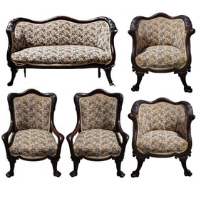 ( 5pc) Attrib. R.J Horner Oak Sofa and Chair