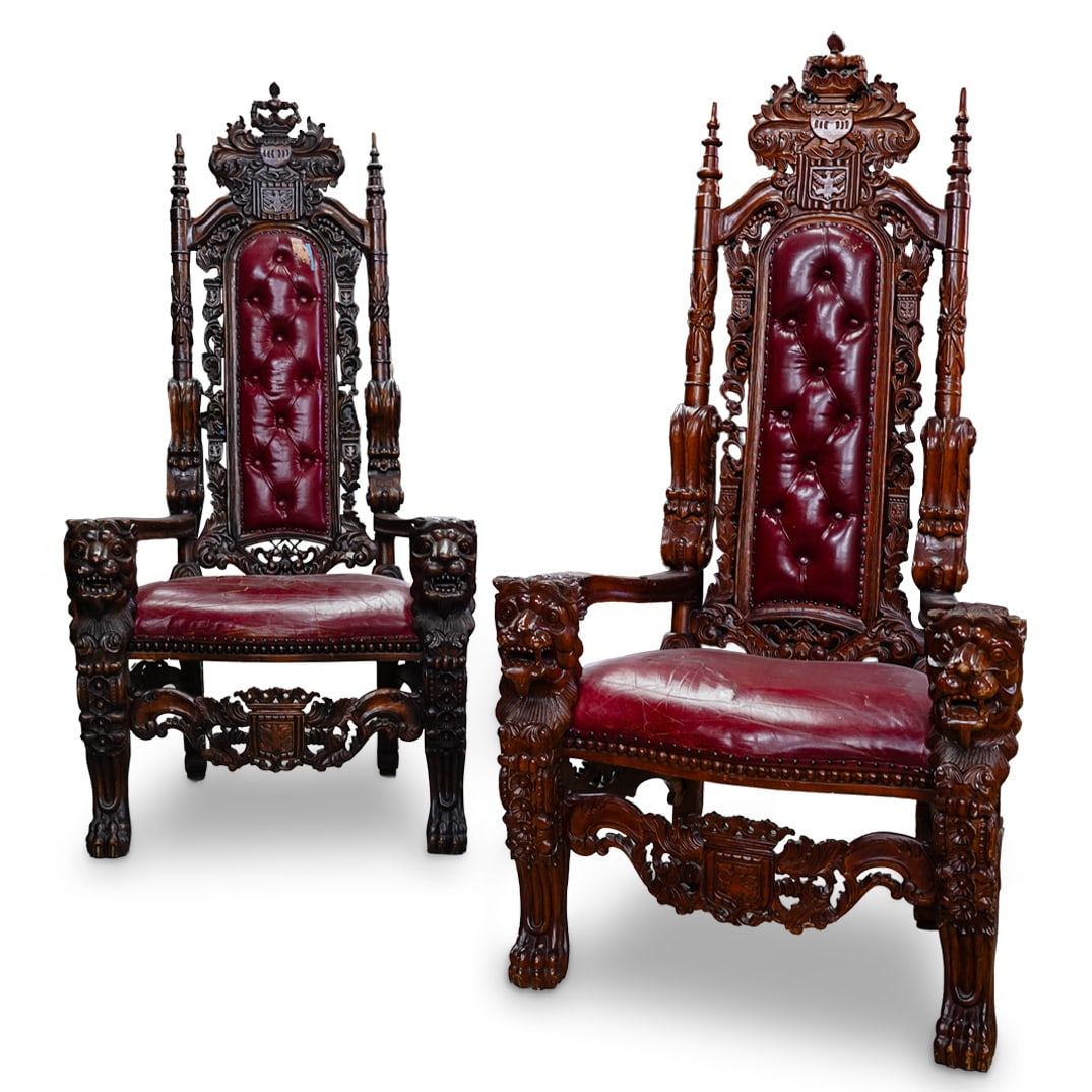 Pair of Antique Renaissance Revival Throne Chairs (1 of 9)