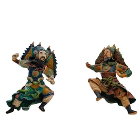 (2 Pc) Antique Chinese Ceramic Warrior Roof Tiles
