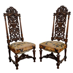 Pair Antique Renaissance Revival Italian Carved Chairs
