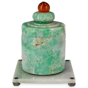 Antique Yamanaka Jadeite, Silver and Amber Inkwell