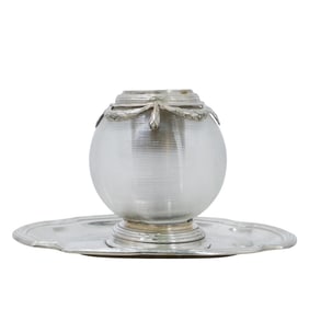 Art Deco Christofle French Silver & Glass Match Holder/ Striker