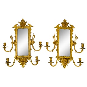 Pair of Renaissance Revival Gilt Bronze Mirrored Candle Sconces
