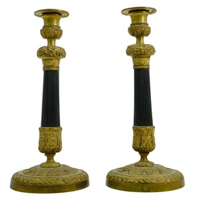 Pair Of French Empire Patinated Bronze Candlesticks