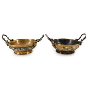 Pair of F. Barbedienne Two Tone Bronze Handled Bowls