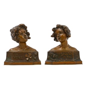 Art Nouveau Ruffino Besserdich Vienna Bronze Miniature Bust Sculptures