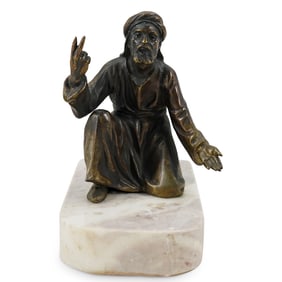 Antique Orientalist Bronze Statue Mounted on Marble Base