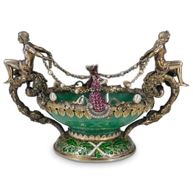 Antique Austro Hungarian Silver, Aventurine and Gemstone Tazza