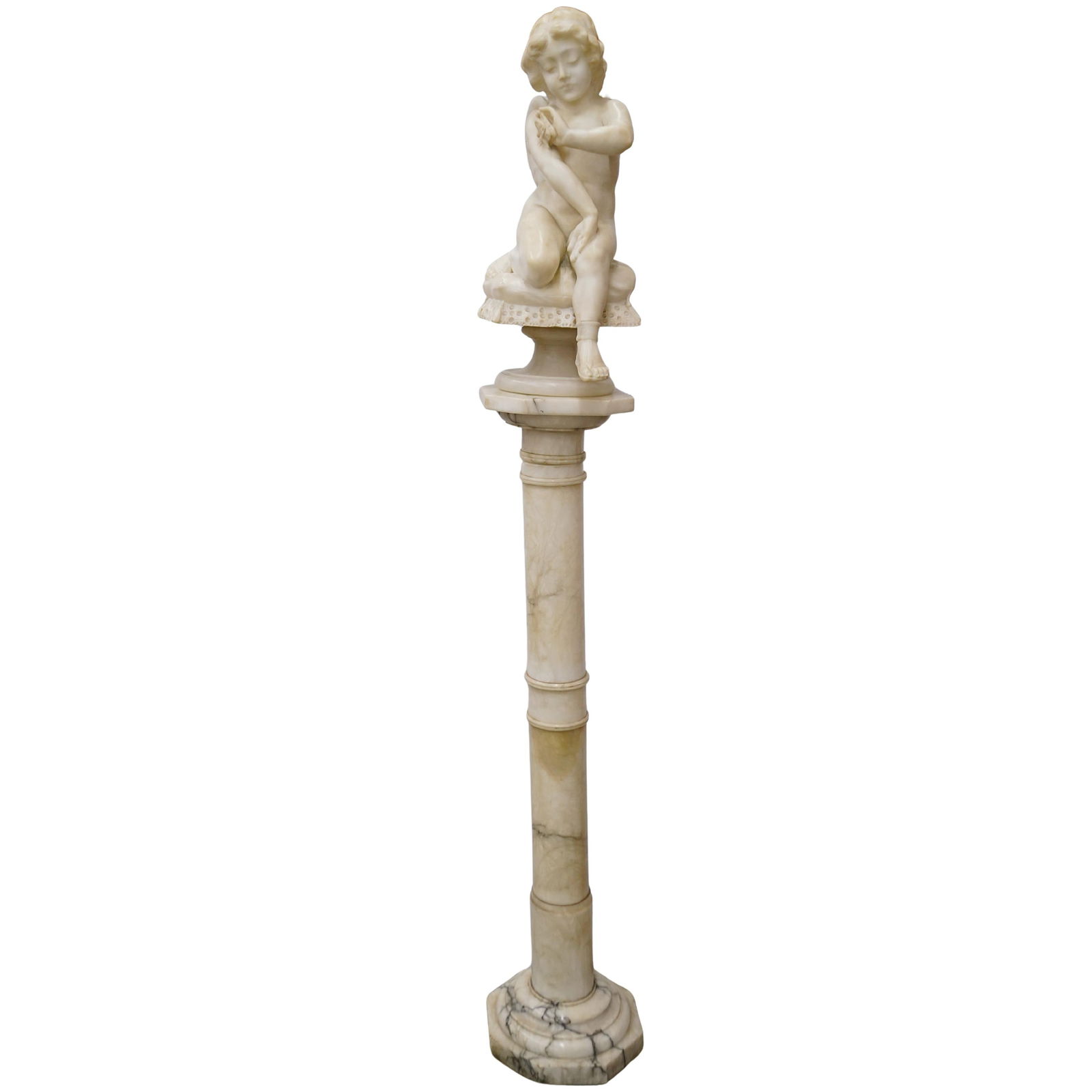 Antique Putti Alabaster Sculpture On Marble Pedestal (1 of 8)