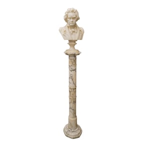 Antique Beethoven Alabaster Sculpture and Marble Pedestal
