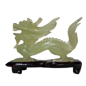 Chinese Green Jade Dragon Carving Sculpture