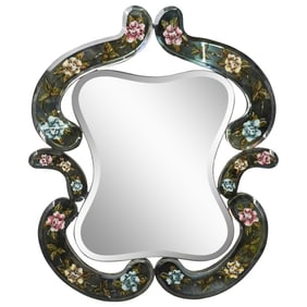 Antique Reverse Painted Floral Mirror