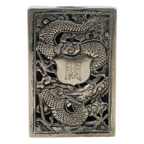 Antique Chinese Hone Wo Silver Match Box Cover Holder