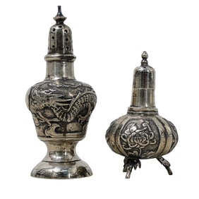 (2 Pc) Antique Chinese Silver Wing Nam & Co. Salt & Pepper Shakers