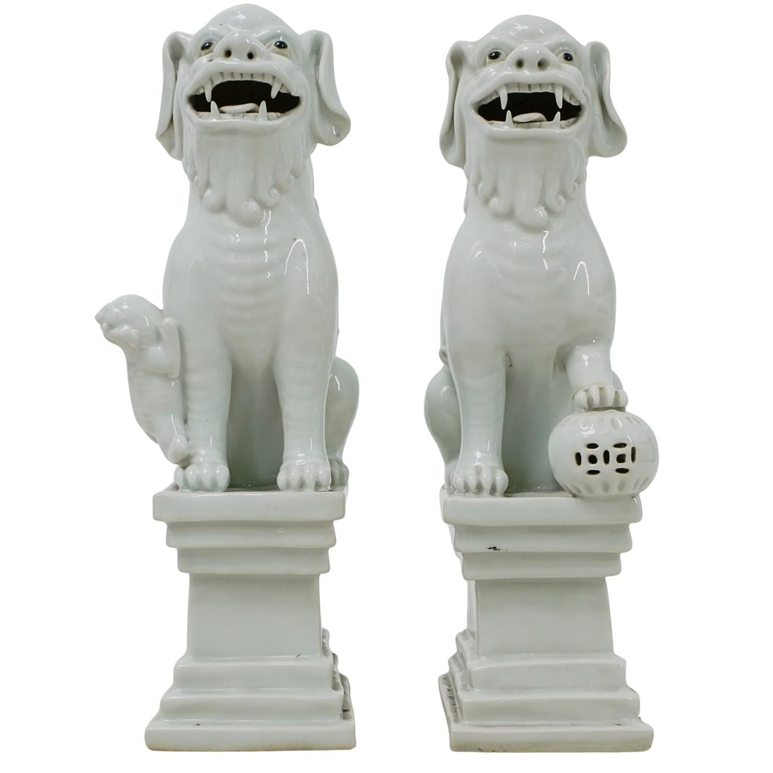 Pair of Chinese Blanc De Chine Porcelain Foo Dogs (1 of 11)