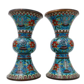 Pair Antique Chinese Cloisonne Vases