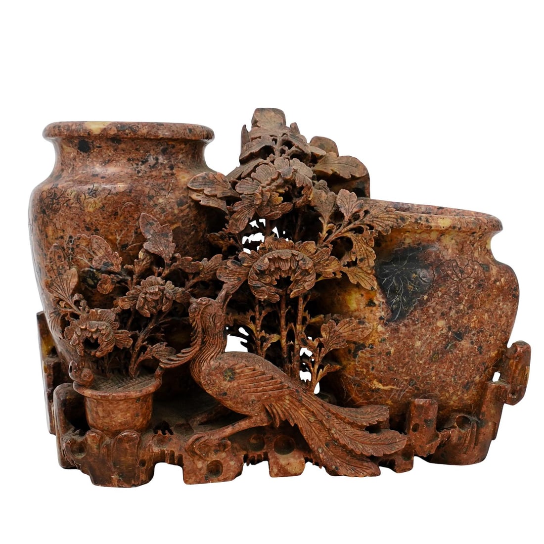 Chinese Carved Soapstone Double Vase (1 of 7)