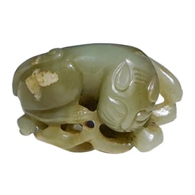 Chinese Carved Celadon Jade Cat