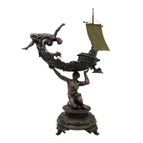 Antique Spelter "Neptune with Ship" Sculpture