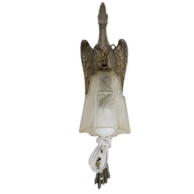 Signed Vintage Bronze and Glass Bird Sconce