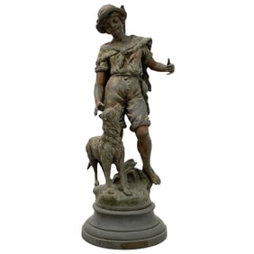 L & F Moreau Converted Bronze Sculpture Lamp "L'ami Fidele"