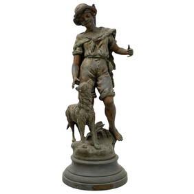 L & F Moreau Converted Bronze Sculpture Lamp "L'ami Fidele" (1 of 10)