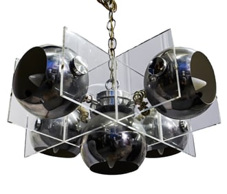 Mid-century Lucite and Chrome Ball Chandelier