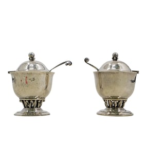 Pair of Georg Jensen Sterling Silver Mustard Containers