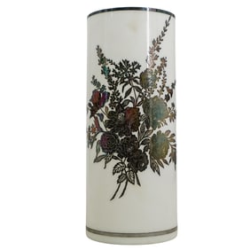 Antique Milk Glass Vase with Sterling Silver Overlay