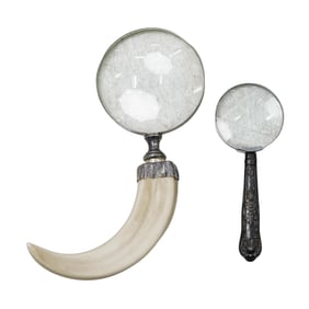 (2 Pc) Vintage Sterling and Tusk Magnifying Glasses