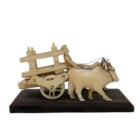 Antique Chinese Carved Bone Ox Cart Figurine