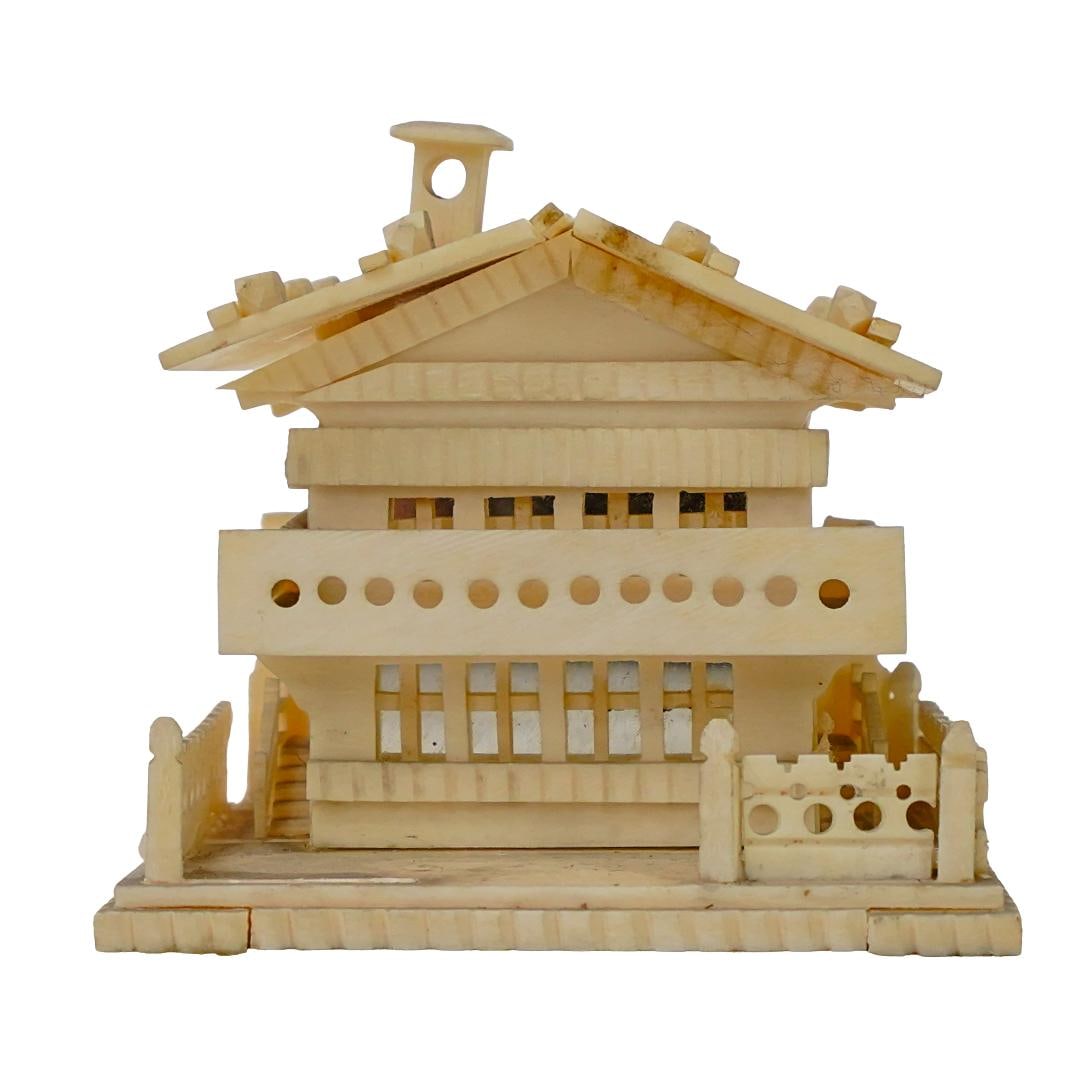 Antique Chinese Carved Bone House Figurine: DESCRIPTION: Carved bone figurine of a house. Can be opened to reveal a small compartment and a mirror. Provenance: Mr and Ms Castaldi, private Brooklyn estate CIRCA: Late 19th-early 20th century ORIG