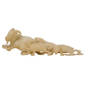 Antique Chinese Carved Bone Goat Family