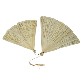 (2 pcs) Antique Carved Bone Chinese Fans
