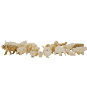 (18 pcs) Assorted Carved Bone Small Animal Figurines