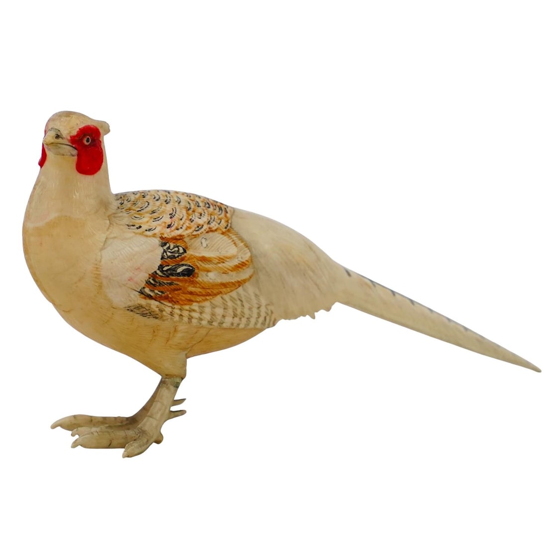Antique Japanese Carved Bone Bird Figurine: DESCRIPTION: Carved bone figurine depicting a bird. Hand-painted accents. Provenance: Mr and Ms Castaldi, private Brooklyn estate. CIRCA: Late 19th-early 20th century ORIGIN: Japan DIMENSIONS: H: 2 3/