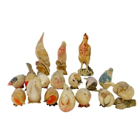 (17 pcs) Japanese Carved Bone Bird Figurines