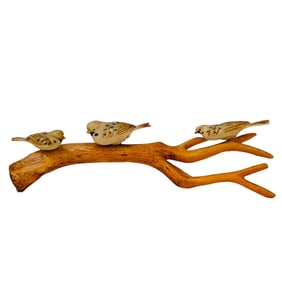 Antique Japanese Carved Bone Birds on Branch Figurine