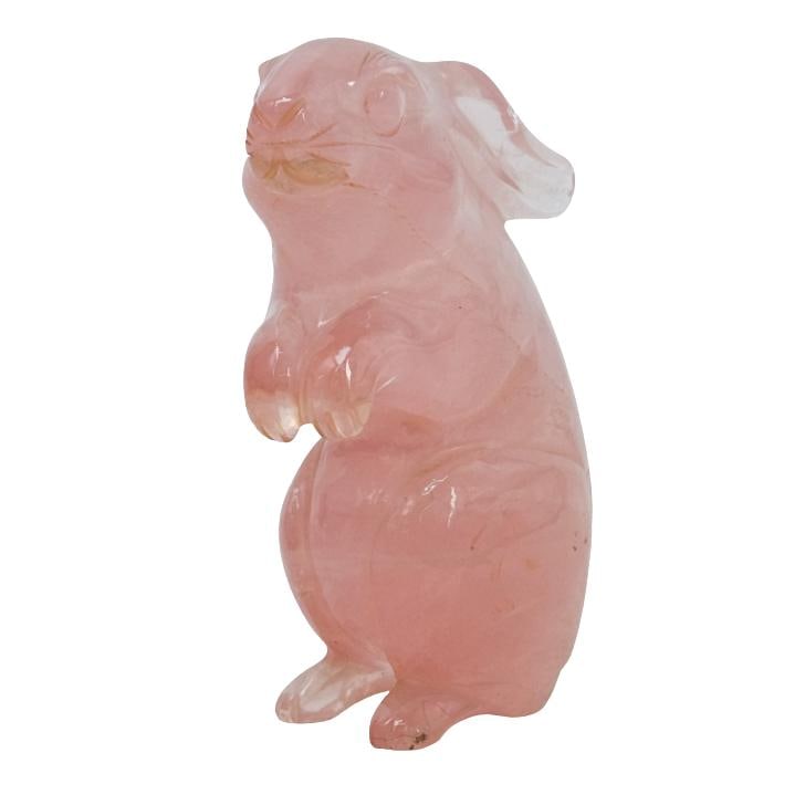 Rose Pink Quartz Rabbit Figurine Sculpture (1 of 5)