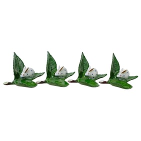 (4 Pc) Herend "Bunny on Leaf" Place Card Holders
