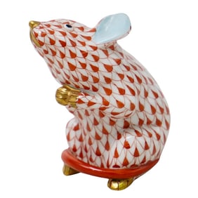 Herend Porcelain "Mouse" Rust Fishnet Figurine
